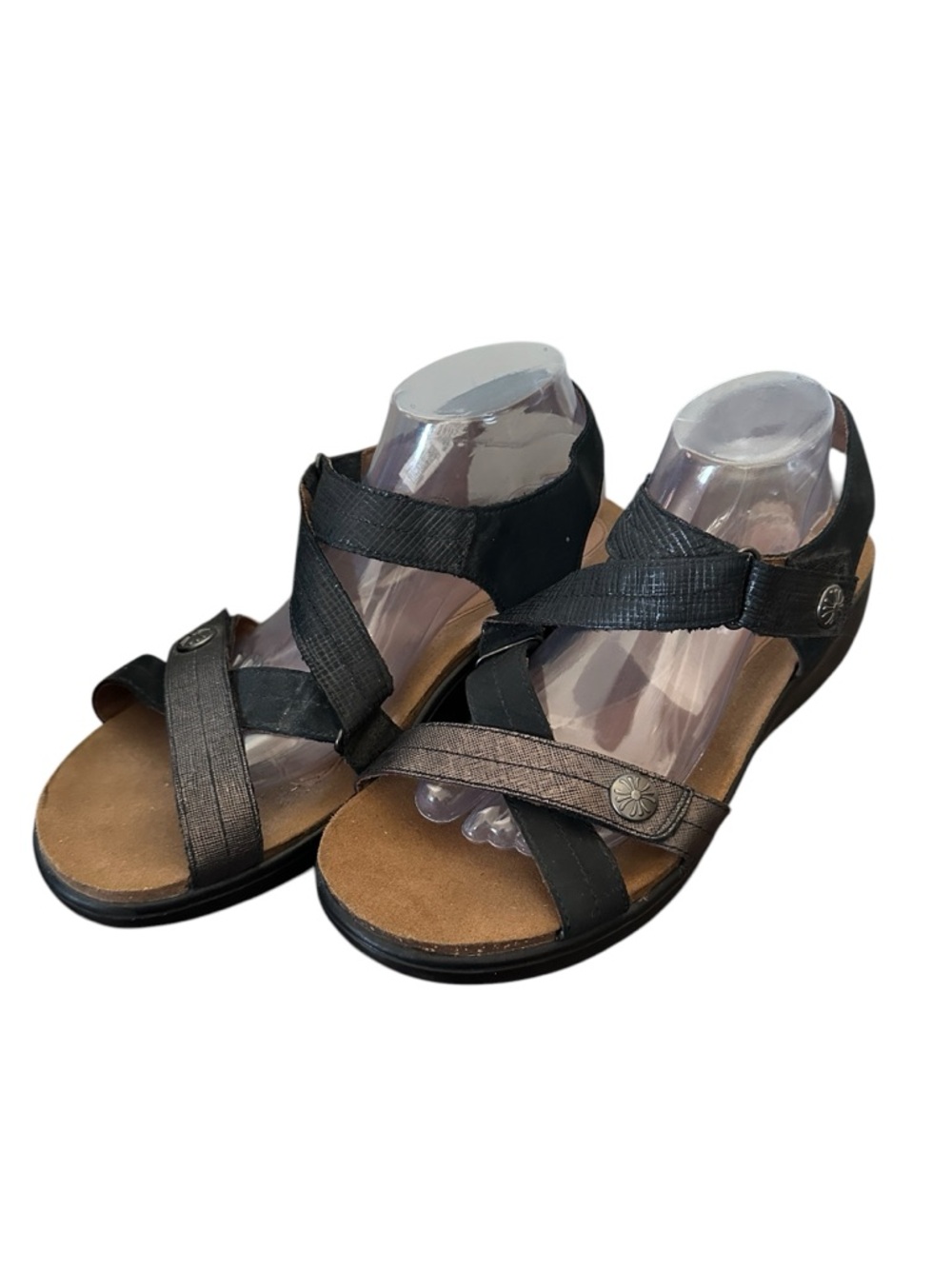 Rockport Cobb Hill Maisy Leather Sandals comfort shoe black metallalic sz 11